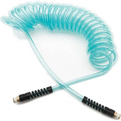 Coiled & Self Storing Hose: 3/8″ ID, 15' Long, MNPT (Swivel) x MNPT (Swivel) 135 Max psi, Blue