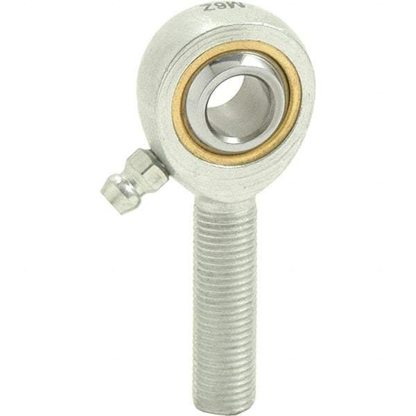 Tritan - 3/8" ID, 2-7/16" Max OD, 4,012 Lb Max Static Cap, Male Spherical Rod End - 3/8-24 RH, 1/2" Shank Diam, 1-1/4" Shank Length, Zinc Plated Carbon Steel with Sintered Oil Impregnated Bronze Raceway - Eagle Tool & Supply