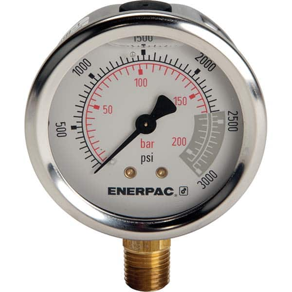 Enerpac - Hydraulic Pressure Gages & Adapters Type: Glycerine Filled Pressure Rating: 3000 - Eagle Tool & Supply