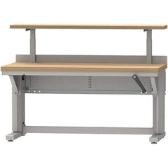 LISTA - 60 Wide x 30" Deep x 58" High, Butcher Block Manual Height Adjustable Workstation - Adjustable Height Legs, Classic Blue - Eagle Tool & Supply