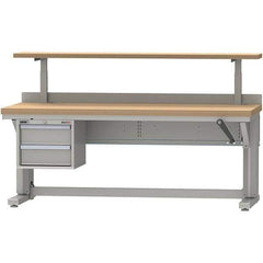 LISTA - 72 Wide x 30" Deep x 58" High, Butcher Block Electric Height Adjustable Workstation - Adjustable Height Legs, Classic Blue - Eagle Tool & Supply