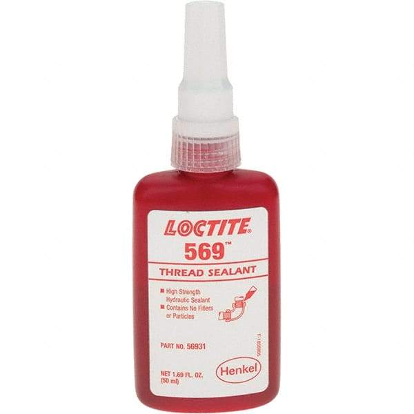 Loctite - 50 mL Bottle, Red Low Strength Threadlocker - Series 569 - Eagle Tool & Supply