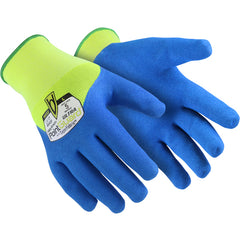 15G Hi-Vis Polyester Shell with Blue Sandy Nitrile 3/4 Dip (double Dip), Size M