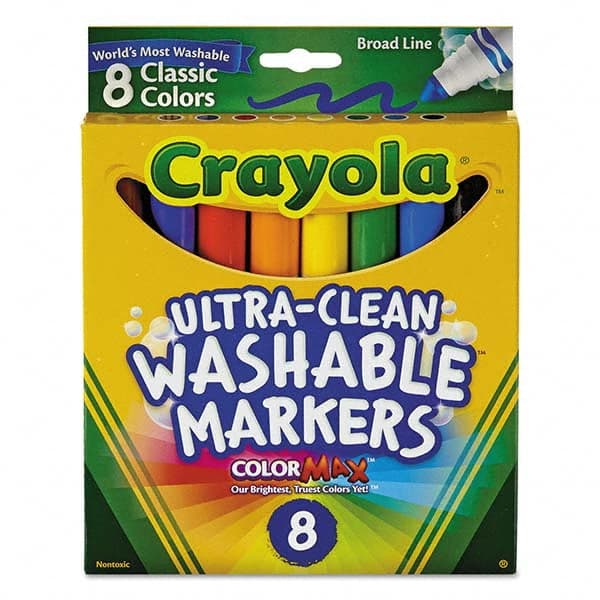 Crayola - Markers & Paintsticks Type: Washable Marker Color: Black; Blue; Brown; Green; Orange; Red; Violet; Yellow - Eagle Tool & Supply