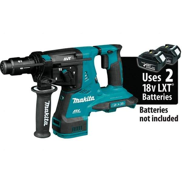 Makita - 36 Volt 1-1/8" SDS Plus Chuck Cordless Rotary Hammer - 5000 BPM, 0 to 980 RPM, Reversible - Eagle Tool & Supply