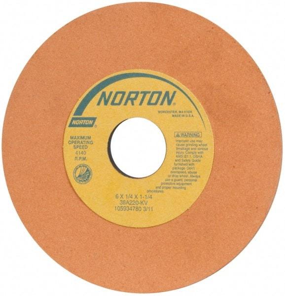 Norton - 6" Diam x 1-1/4" Hole x 1/4" Thick, K Hardness, 220 Grit Surface Grinding Wheel - Aluminum Oxide, Very Fine Grade, 4,140 Max RPM, Vitrified Bond - Eagle Tool & Supply