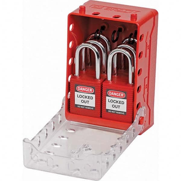 1 8-Piece Kit 2.7″ Deep x 4″ Wide x 5.7″ High Portable & Wall Mount Group Lockout Box Red, 12 Padlocks