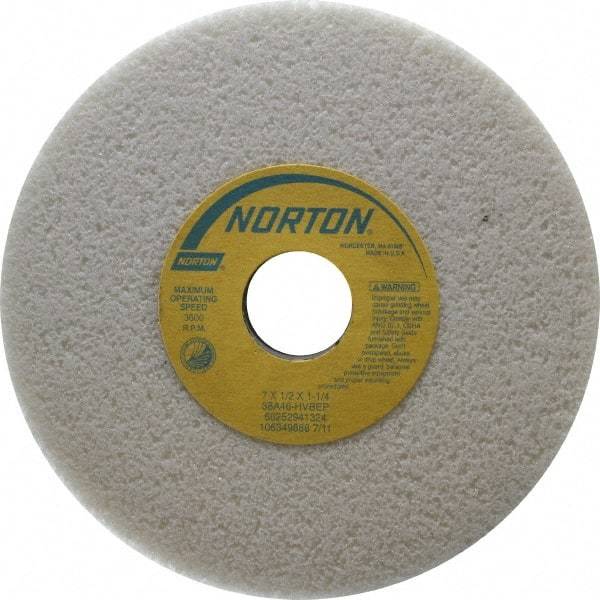 Norton - 7" Diam x 1-1/4" Hole x 1/2" Thick, H Hardness, 46 Grit Surface Grinding Wheel - Aluminum Oxide, Type 1, Coarse Grade, 3,600 Max RPM, Vitrified Bond, No Recess - Eagle Tool & Supply