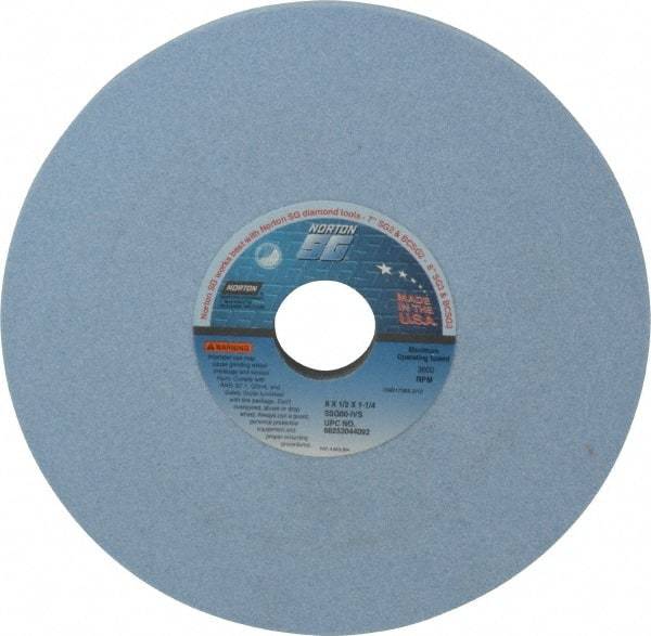 Norton - 8" Diam x 1-1/4" Hole x 1/2" Thick, I Hardness, 60 Grit Surface Grinding Wheel - Ceramic, Type 1, Medium Grade, 3,600 Max RPM, Vitrified Bond, No Recess - Eagle Tool & Supply