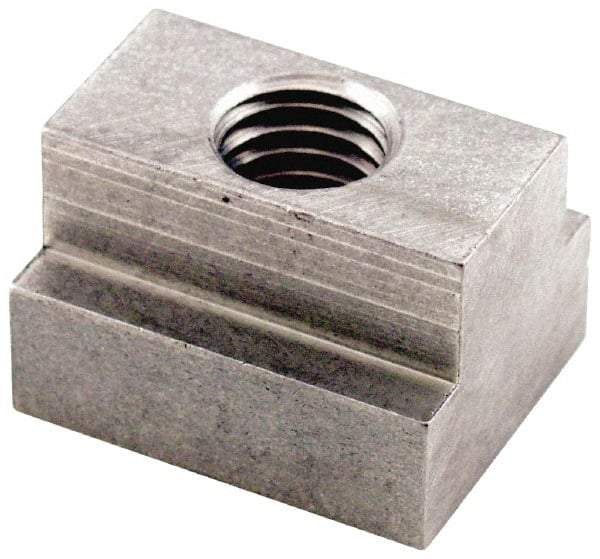 Jergens - 1/2-13 Tapped Through T Slot Nut - 5/8" Slot Width, 1 x 3/8" Base Width x Height, 1-1/4 x 3/4" Overall Length x Height - Eagle Tool & Supply