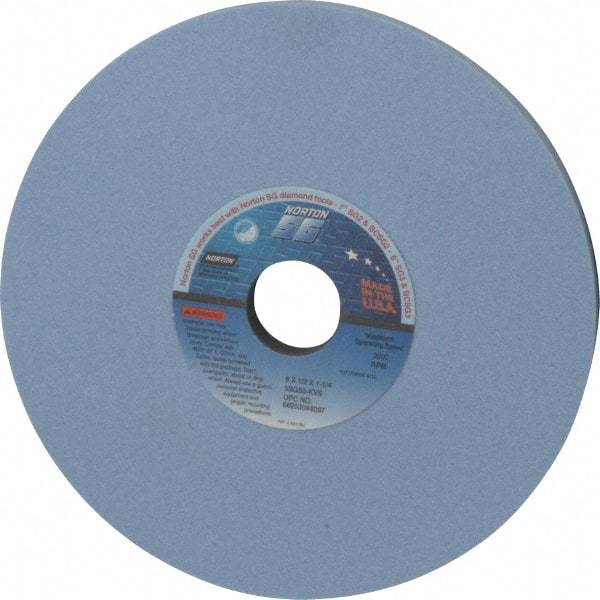Norton - 8" Diam x 1-1/4" Hole x 1/2" Thick, K Hardness, 80 Grit Surface Grinding Wheel - Ceramic, Type 1, Medium Grade, 3,600 Max RPM, Vitrified Bond, No Recess - Eagle Tool & Supply