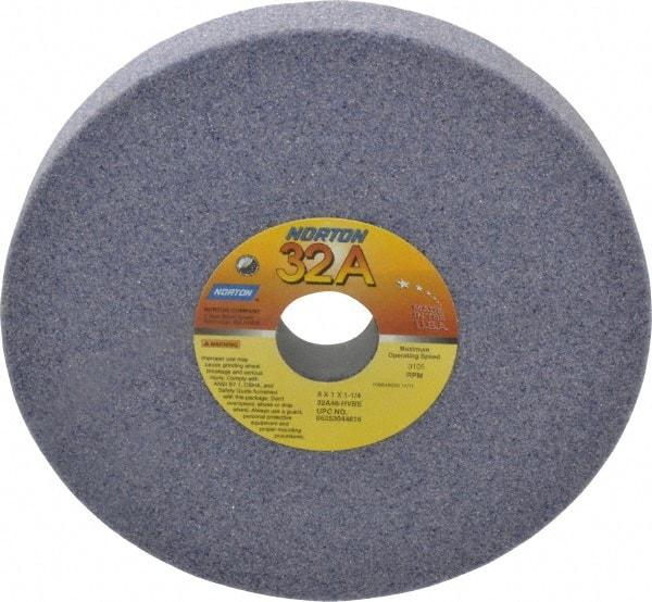 Norton - 8" Diam x 1-1/4" Hole x 1" Thick, H Hardness, 46 Grit Surface Grinding Wheel - Aluminum Oxide, Type 1, Coarse Grade, 3,105 Max RPM, Vitrified Bond, No Recess - Eagle Tool & Supply