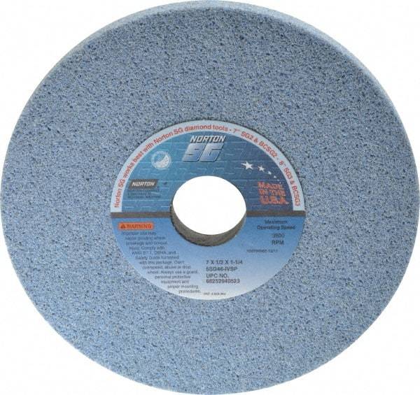 Norton - 7" Diam x 1-1/4" Hole x 1/2" Thick, I Hardness, 46 Grit Surface Grinding Wheel - Ceramic, Type 1, Coarse Grade, 3,600 Max RPM, Vitrified Bond, No Recess - Eagle Tool & Supply