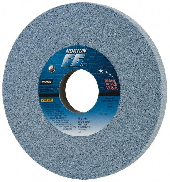 Norton - 12" Diam x 3" Hole x 1" Thick, H Hardness, 46 Grit Surface Grinding Wheel - Ceramic, Type 1, Coarse Grade, 2,070 Max RPM, Vitrified Bond, No Recess - Eagle Tool & Supply