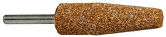 Norton - 3/4" Head Diam x 2-1/2" Thickness, A1, Cone End, Aluminum Oxide Mounted Point - Brown, Very Coarse Grade, 36 Grit, 20,960 RPM - Eagle Tool & Supply