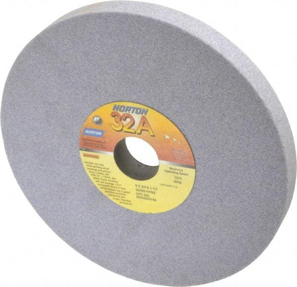 Norton - 8" Diam x 1-1/4" Hole x 3/4" Thick, H Hardness, 60 Grit Surface Grinding Wheel - Aluminum Oxide, Type 1, Medium Grade, 3,600 Max RPM, Vitrified Bond, No Recess - Eagle Tool & Supply