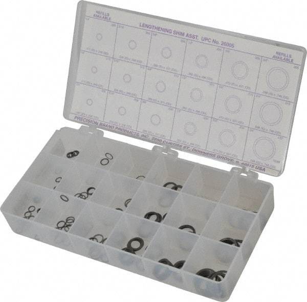 Precision Brand - 270 Piece, 1/4 to 3/4" Screw, Spring Steel Flat Washer Assortment - Includes (15) 0.187 to 0.296 Inside x 0.248 to 0.371 Out Side Diam, (30) 0.171 to 0.289 Inside x 0.248 to 308 OD Washer & Compartmented Storage Case - Eagle Tool & Supply