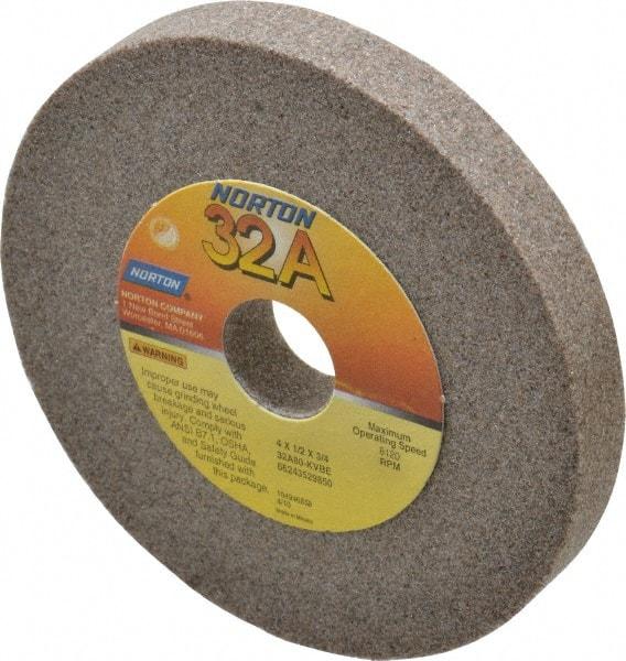 Norton - 80 Grit Aluminum Oxide Type 1 Internal Grinding Wheel - 4" Diam x 3/4" Hole x 1/2" Thick, 8,120 Max RPM, Type 1 Medium Grade, K Hardness, Vitrified Bond, No Recess - Eagle Tool & Supply