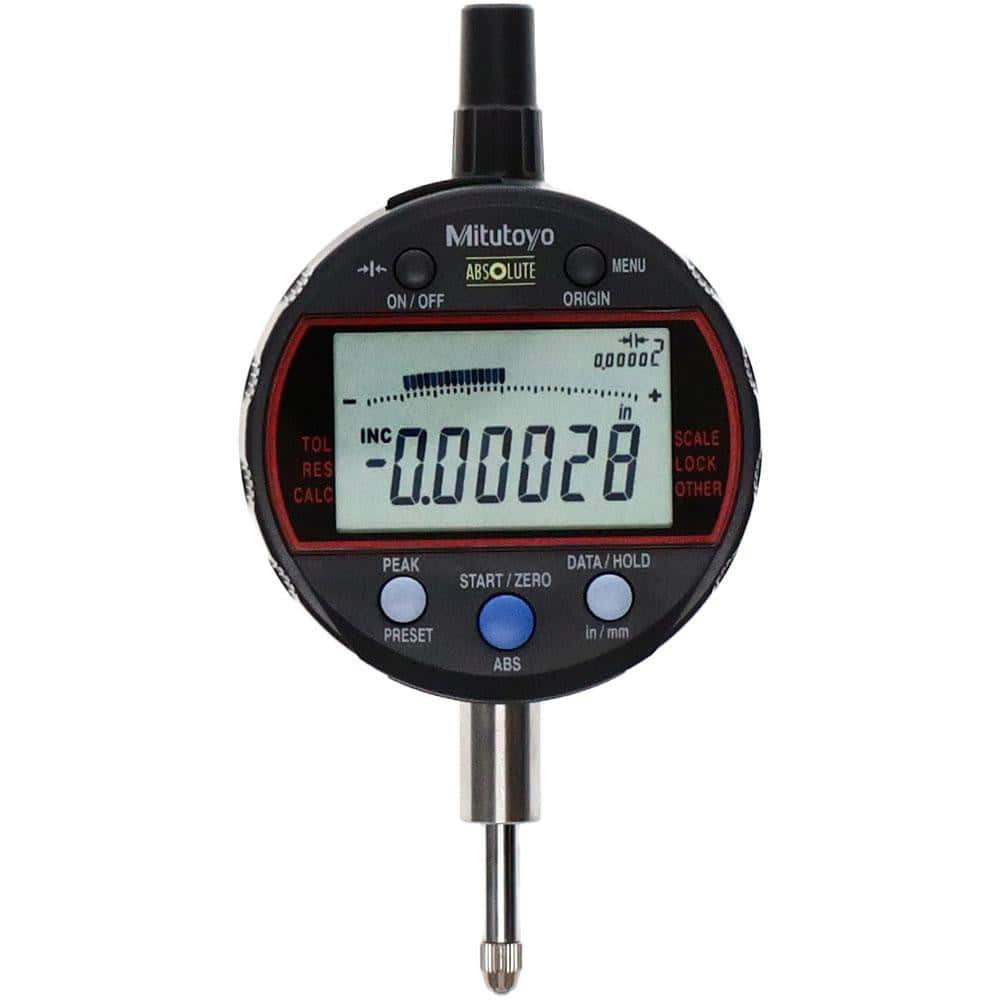 Electronic Drop Indicators; Back Type: Flat; Connection Type: Straight; Display Type: LCD; Accuracy (Decimal Inch): 0.000120; Calibrated: No; Measuring Force (N): 1.5; Minimum Measurement (mm): 0.00; Maximum Measurement (mm): 12.70; Maximum Measurement (D