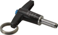Jergens - 1/4" Diam, 1/2" Usable Length, T Handle, Push Button Quick Release Pin - 2" Overall Length, Grade 17-4 Stainless Steel, Passivated Finish - Eagle Tool & Supply