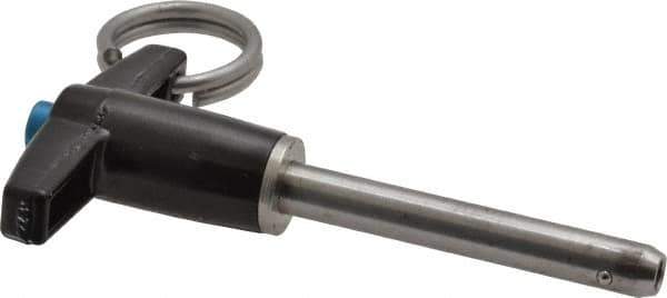 Jergens - 1/4" Diam, 1-1/2" Usable Length, T Handle, Push Button Quick Release Pin - 3" Overall Length, Grade 17-4 Stainless Steel, Passivated Finish - Eagle Tool & Supply