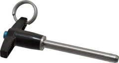 Jergens - 1/4" Diam, 2" Usable Length, T Handle, Push Button Quick Release Pin - 3-1/2" Overall Length, Grade 17-4 Stainless Steel, Passivated Finish - Eagle Tool & Supply