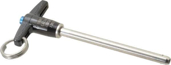 Jergens - 1/4" Diam, 3" Usable Length, T Handle, Push Button Quick Release Pin - 4-1/2" Overall Length, Grade 17-4 Stainless Steel, Passivated Finish - Eagle Tool & Supply