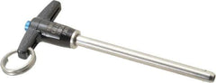 Jergens - 1/4" Diam, 3" Usable Length, T Handle, Push Button Quick Release Pin - 4-1/2" Overall Length, Grade 17-4 Stainless Steel, Passivated Finish - Eagle Tool & Supply