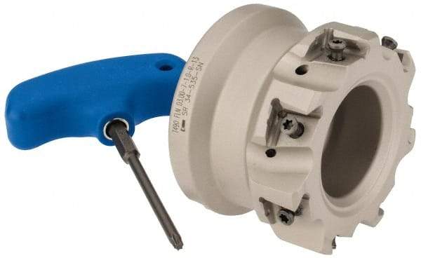 Iscar - 7 Inserts, 3" Cut Diam, 1" Arbor Diam, 0.492" Max Depth of Cut, Indexable Square-Shoulder Face Mill - 0/90° Lead Angle, 2" High, T490 LN.T 1306 Insert Compatibility, Through Coolant, Series Helitang - Eagle Tool & Supply