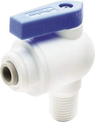 Parker - 1/4" Pipe, Full Port, Polypropylene Valve Male Elbow Ball Valve - Bi-Directional, MNPT x Push-to-Connect Ends, Wedge Handle, 150 WOG - Eagle Tool & Supply