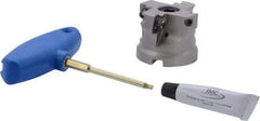 Iscar - 4 Inserts, 2" Cut Diam, 3/4" Arbor Diam, 0.512" Max Depth of Cut, Indexable Square-Shoulder Face Mill - 0/90° Lead Angle, 1.57" High, HM390 TDKT 1505 Insert Compatibility, Through Coolant, Series HeliIQMill - Eagle Tool & Supply
