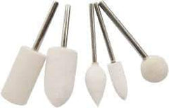 Value Collection - 5 Piece, 3/32" Shank Diam, Wool Felt Bob Set - Medium Density, Includes Ball, Cone, Cylinder, Flame, Olive & Oval Bobs - Eagle Tool & Supply