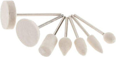 Value Collection - 7 Piece, 3/32" Shank Diam, Wool Felt Bob Set - Medium Density, Includes Ball, Cone, Cylinder, Flame, Olive & Oval Bobs - Eagle Tool & Supply