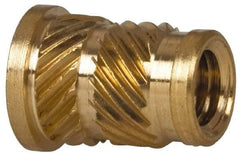 E-Z LOK - 1/4" Drill, 10 32 UNF, 0.278" Diam, Brass Headed Heat Installed Threaded Insert - 1/4" Hole, 0.418" OAL x 0.043" High, 5/16" Head Diam - Eagle Tool & Supply