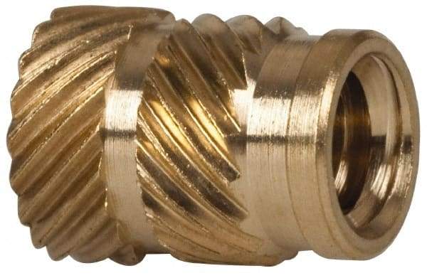 E-Z LOK - 1/4" Drill, 10 24 UNC, 0.278" Diam, Brass Unheaded Heat Installed Threaded Insert - 1/4" Hole, 3/8" OAL - Eagle Tool & Supply