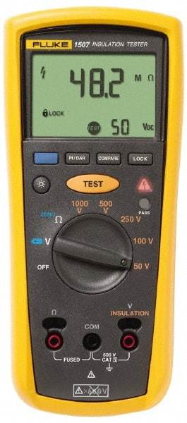 Fluke - Backlight Display, 10,000 Megohm Electrical Insulation Resistance Tester & Megohmmeter - 1,000 VDC Max Test Voltage, Powered by AA Battery - Eagle Tool & Supply