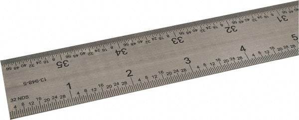 SPI - 36" Long, 1/64, 1/32, 1/16, 1/8" Graduation, Rigid Steel Rule - 4R Graduation Style, 1-1/4" Wide, Silver, Satin Chrome Finish - Eagle Tool & Supply