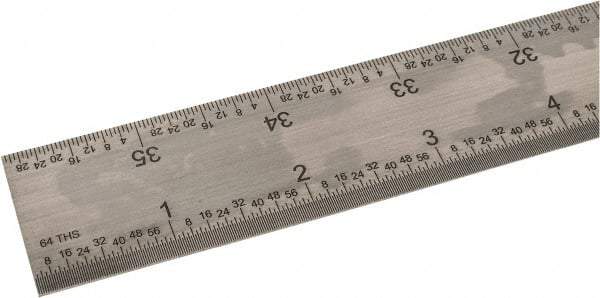 SPI - 36" Long, 1/100, 1/64, 1/50, 1/32" Graduation, Rigid Steel Rule - 16R Graduation Style, 1-1/4" Wide, Silver, Satin Chrome Finish - Eagle Tool & Supply