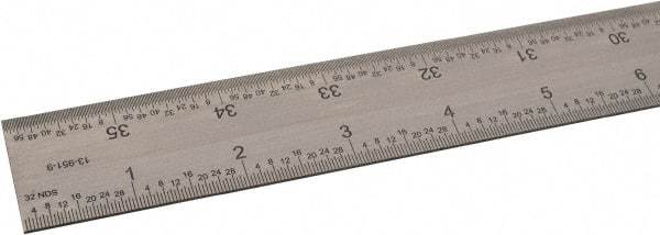 SPI - 36" Long, 1/64, 1/32" and 0.5, 1mm Graduation, Rigid Steel Rule - English/Metric Graduation Style, 1-1/4" Wide, Silver, Satin Chrome Finish - Eagle Tool & Supply