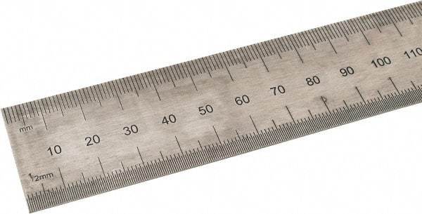 SPI - 36" Long, 0.5, 1mm Graduation, Rigid Steel Rule - Metric Graduation Style, 1-1/4" Wide, Black, Black Chrome Finish - Eagle Tool & Supply