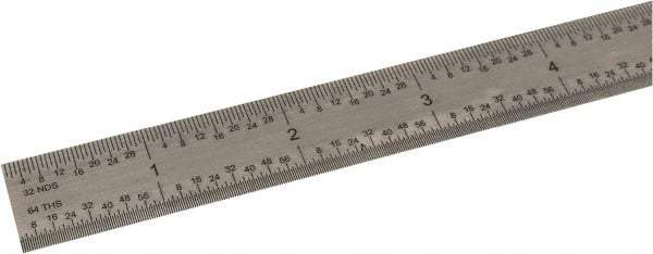 SPI - 36" Long, 1/64, 1/32, 1/16, 1/8" Graduation, Flexible Steel Rule - 4R Graduation Style, 3/4" Wide, Silver, Satin Chrome Finish - Eagle Tool & Supply
