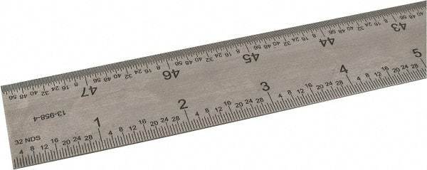 SPI - 48" Long, 1/64, 1/32, 1/16, 1/8" Graduation, Rigid Steel Rule - 4R Graduation Style, 1-1/4" Wide, Silver, Satin Chrome Finish - Eagle Tool & Supply