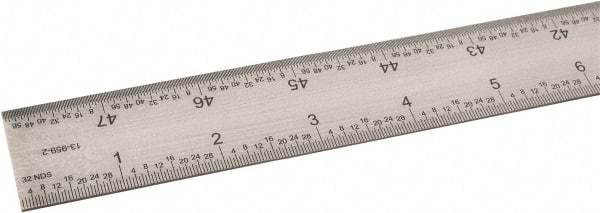 SPI - 48" Long, 1/64, 1/32" and 0.5, 1mm Graduation, Rigid Steel Rule - English/Metric Graduation Style, 1-1/4" Wide, Silver, Satin Chrome Finish - Eagle Tool & Supply