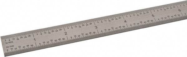 SPI - 48" Long, 1/64, 1/32" and 0.5, 1mm Graduation, Flexible Steel Rule - English/Metric Graduation Style, 3/4" Wide, Silver, Satin Chrome Finish - Eagle Tool & Supply