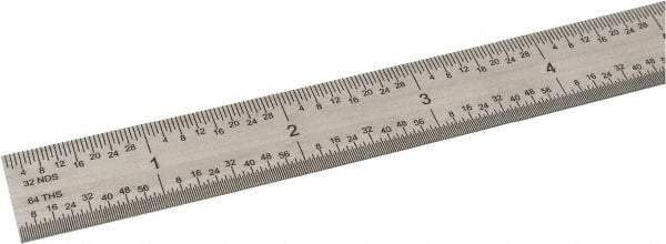 SPI - 48" Long, 1/100, 1/64, 1/32, 1/10" Graduation, Flexible Steel Rule - 5R Graduation Style, 3/4" Wide, Silver, Satin Chrome Finish - Eagle Tool & Supply