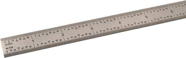 SPI - 48" Long, 1/100, 1/64, 1/50, 1/32" Graduation, Flexible Steel Rule - 16R Graduation Style, 3/4" Wide, Silver, Satin Chrome Finish - Eagle Tool & Supply