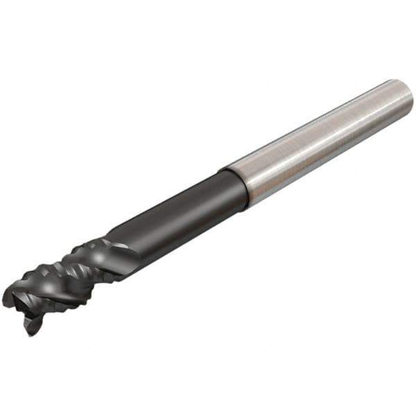Iscar - 10mm Diam, Coarse Pitch, 12mm LOC, 3 Flute Solid Carbide 0.2mm Corner Radius Roughing End Mill - Uncoated, 100mm OAL, 10mm Shank Diam, Single End, Extended Reach, 45° Helix - Eagle Tool & Supply