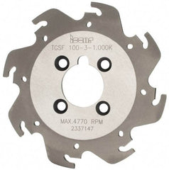 Iscar - Arbor Hole Connection, 0.118" Cutting Width, 1.04" Depth of Cut, 3-15/16" Cutter Diam, 1" Hole Diam, 8 Tooth Indexable Slotting Cutter - TGSF Toolholder, TAG N3 Insert, Right Hand Cutting Direction - Eagle Tool & Supply