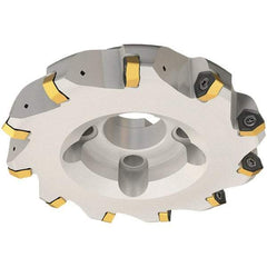 Iscar - 52mm Cut Diam, 22mm Arbor Hole, 2mm Max Depth of Cut, 30° Indexable Chamfer & Angle Face Mill - 6 Inserts, H600 WXCU 05 Insert, Right Hand Cut, 6 Flutes, Through Coolant, Series Helido - Eagle Tool & Supply