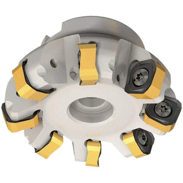 Iscar - 89.7mm Cut Diam, 27mm Arbor Hole, 6mm Max Depth of Cut, 65° Indexable Chamfer & Angle Face Mill - 10 Inserts, OXMT 0507\xB6RXMT 1607\xB6S865 SNMU 1305 Insert, Right Hand Cut, 10 Flutes, Through Coolant, Series Helido - Eagle Tool & Supply